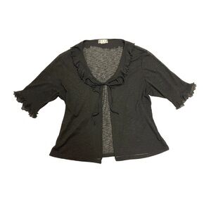 Dori sheer top 3/4 sleeves ties at front fits M L black vintage